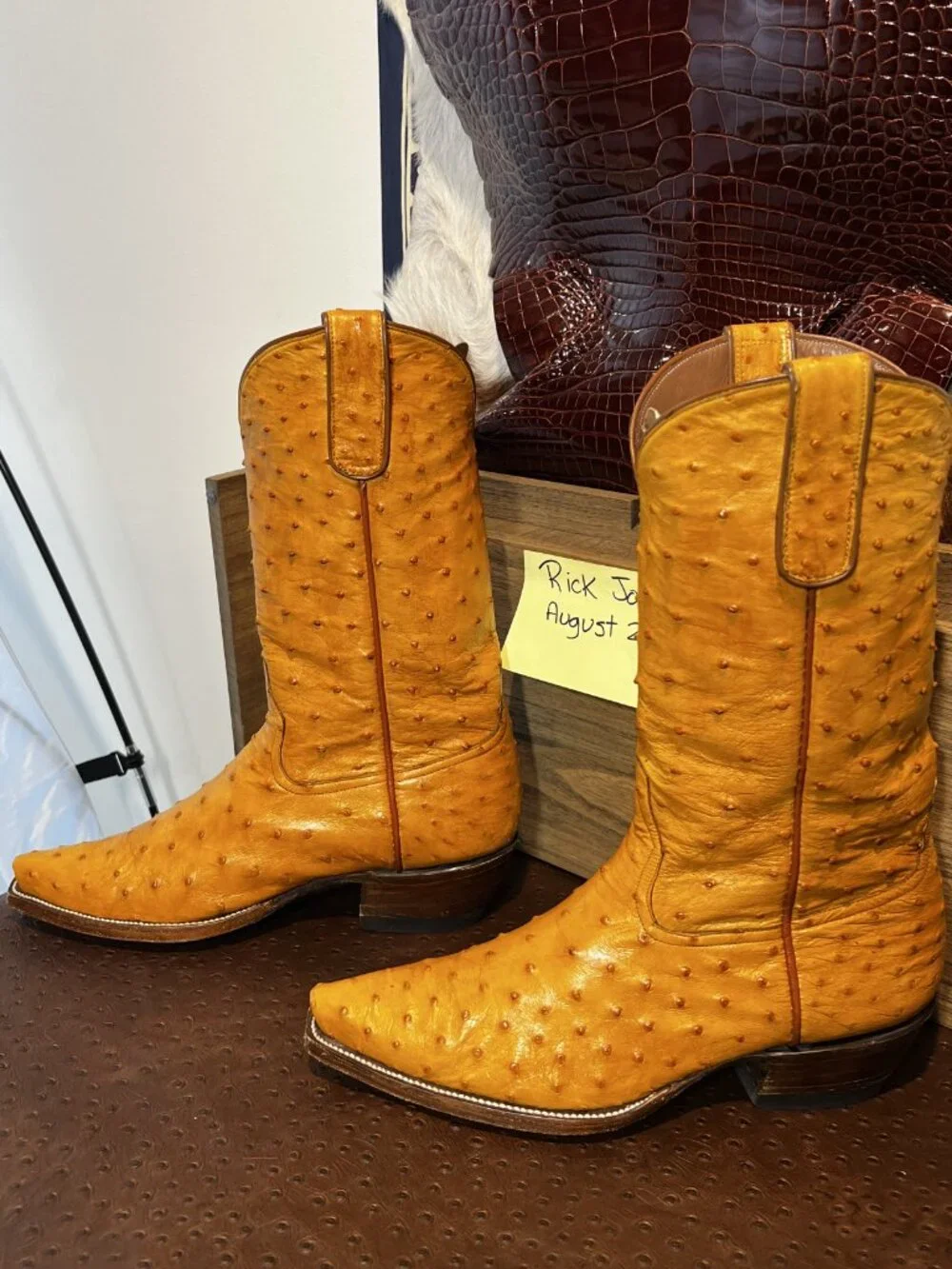 Full Custom Butter Scotch Full Quill Ostrich Cowboy Boots in Men's Size 11D